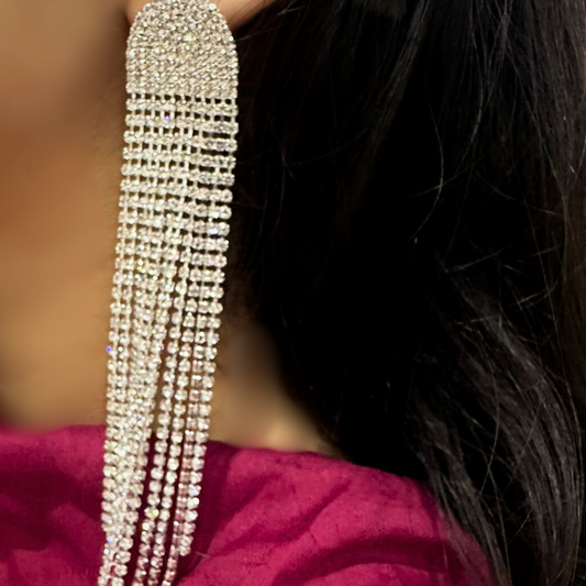 Modern Long Tassel Earrings with Full Rhinestone – ESSENTIAS