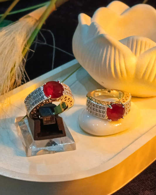 Premium Unique Red Stone Crystal Studded Ring