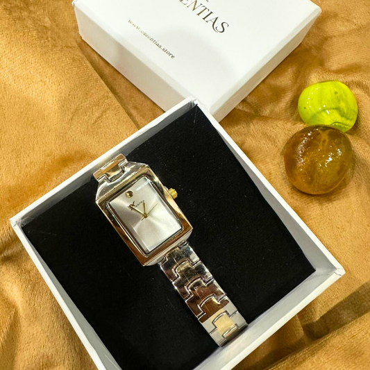 Braided Silver & Gold White Dial Watch – Classic Two-Tone Elegance