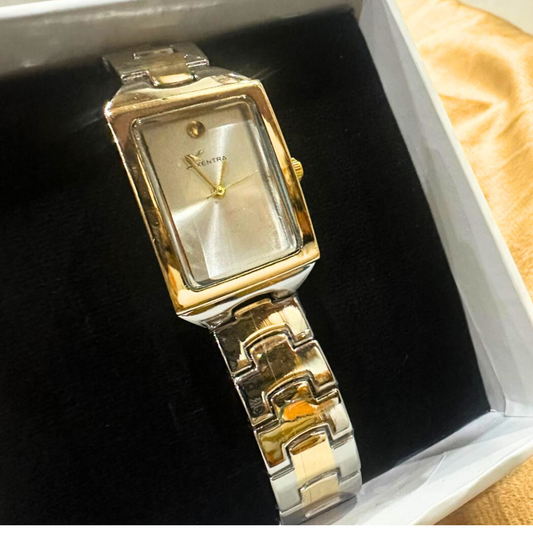 Braided Silver & Gold White Dial Watch – Classic Two-Tone Elegance