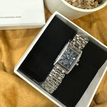 Premium Silver Crystal Studded Blue Dial Watch