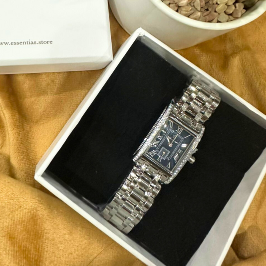 Premium Silver Crystal Studded Blue Dial Watch
