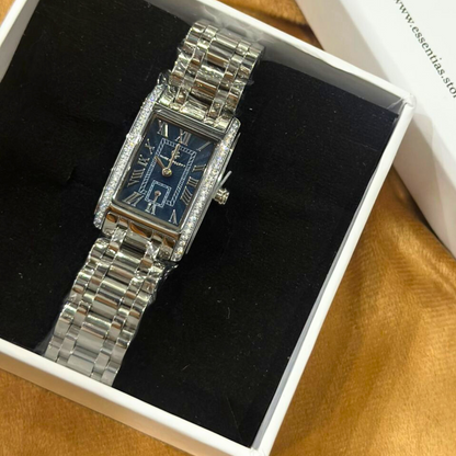 Premium Silver Crystal Studded Blue Dial Watch