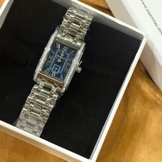 Premium Silver Crystal Studded Blue Dial Watch