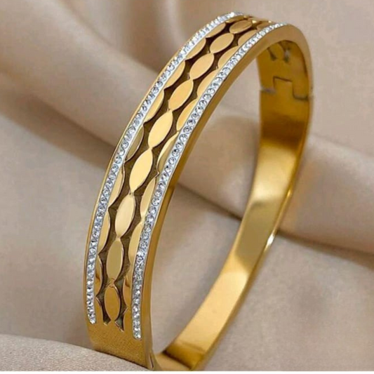 Golden Stainless Steel Zircon Studded Bracelet