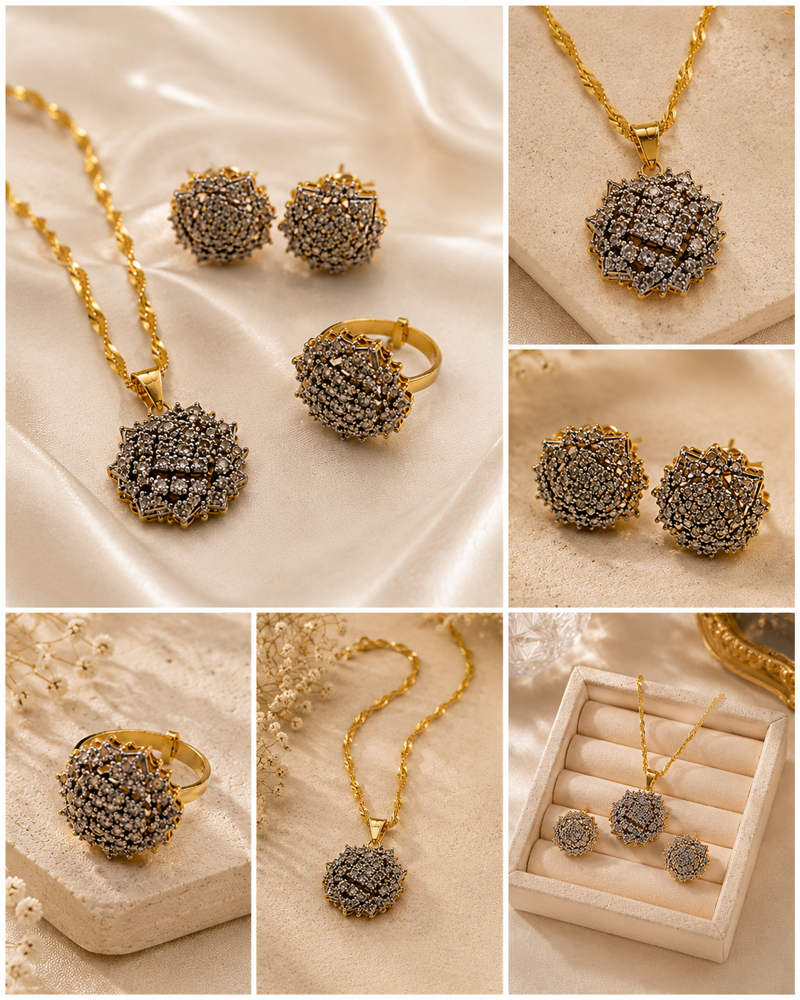 Gold Tone Diamante Pendant Set