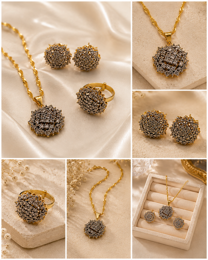 Gold Tone Diamante Pendant Set