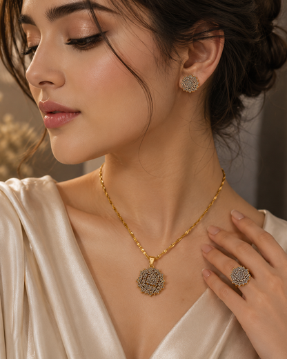 Gold Tone Diamante Pendant Set