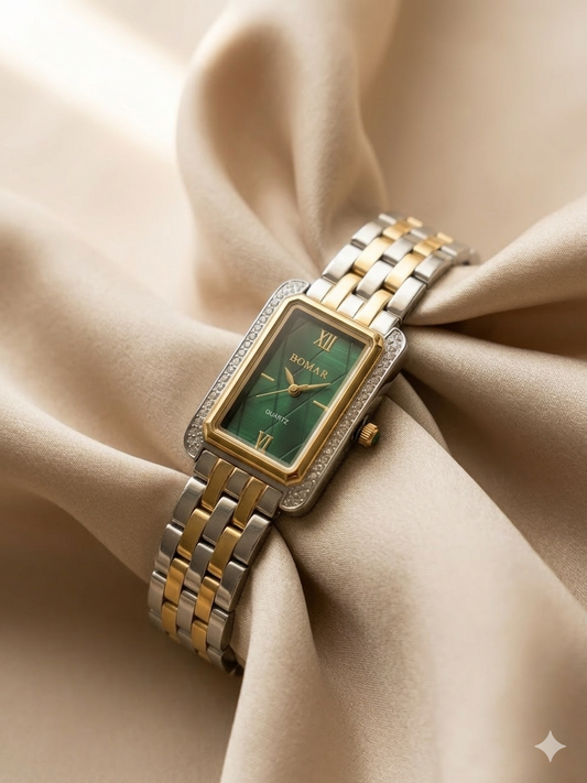Elegant Green Dial Crystal Studded Watch for Women