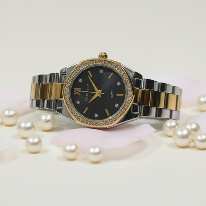 Premium Gold Silver Crystal Studded Watch