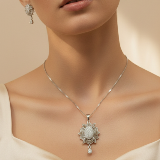 Elegant Silver Crystal Pendant Set