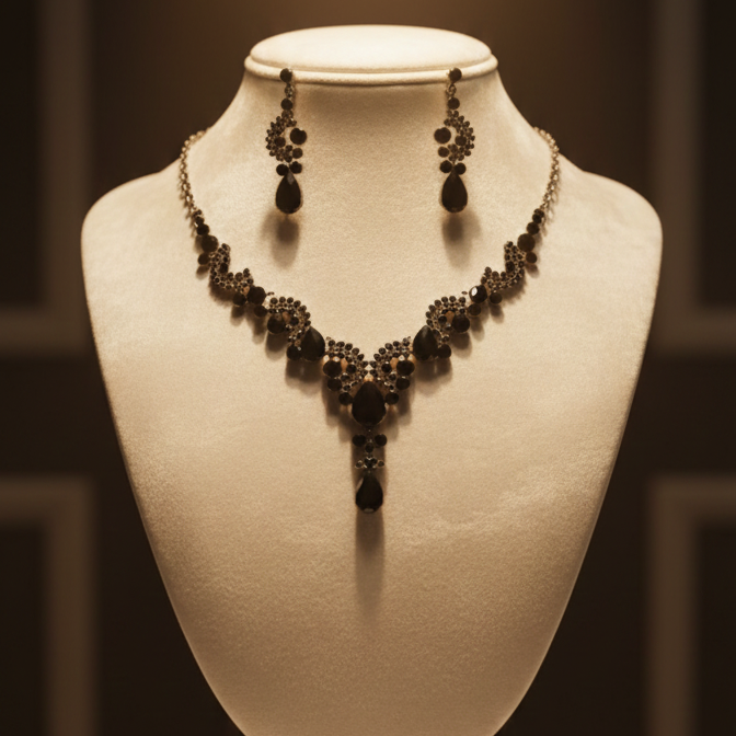 Elegant Black Crystal Necklace Set