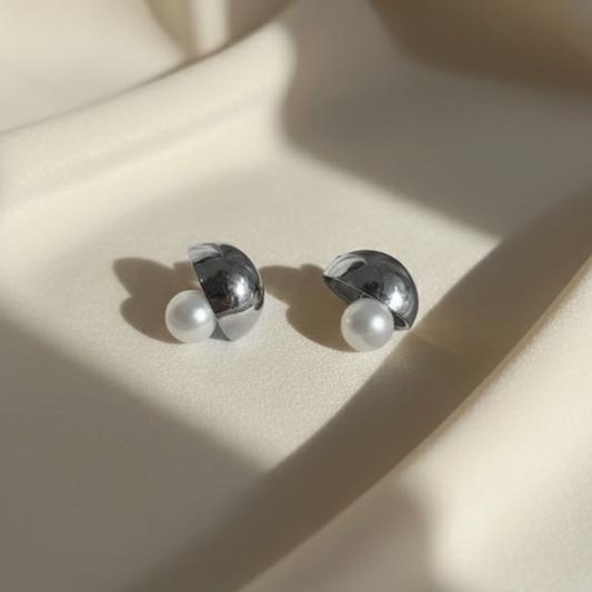 Stylish Silver Pearl Earrings