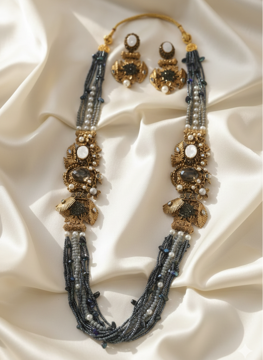 Classic Luxury Grey Antique Golden Mala Set