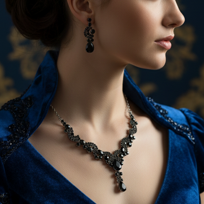 Elegant Black Crystal Necklace Set