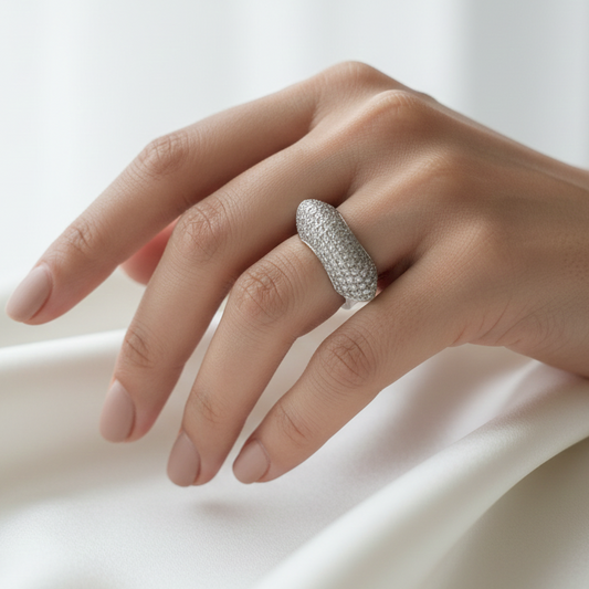 Elegant Silver Crystal Studded Ring