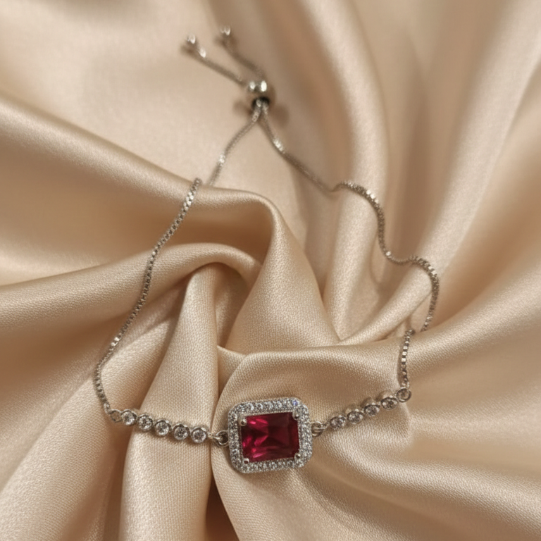 Elegant Silver Maroon Bracelet