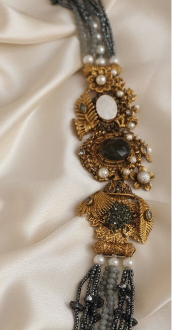 Classic Luxury Grey Antique Golden Mala Set