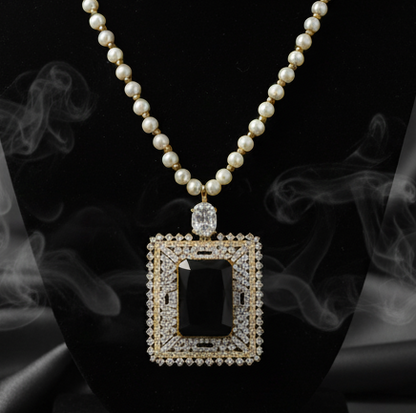 Premium Black Crystal Studded Pendant Set