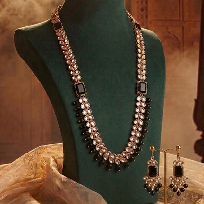 Luxury Black Beads Kundan Mala Set
