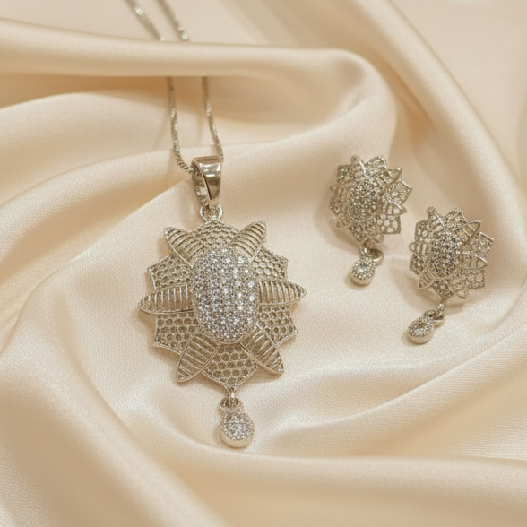 Elegant Silver Crystal Pendant Set