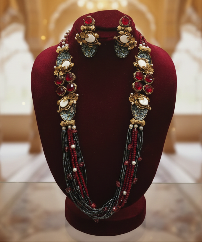 Luxury Classy Maroon Grey  Mala Set