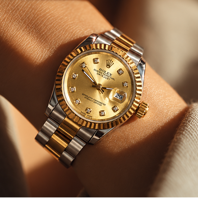 Exclusive Silver & Gold Rolex Watch For Women
