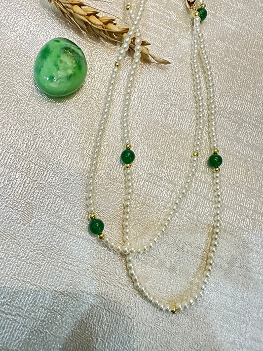 Green Beads  Pearl Necklace – -ESSENTIAS