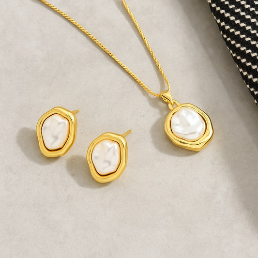 Elegant White & Gold Pendant Set