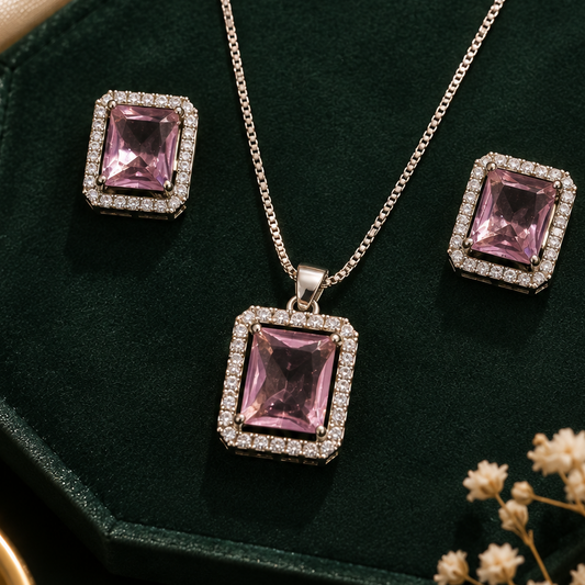 Elegant Pink Stone Pendant Set