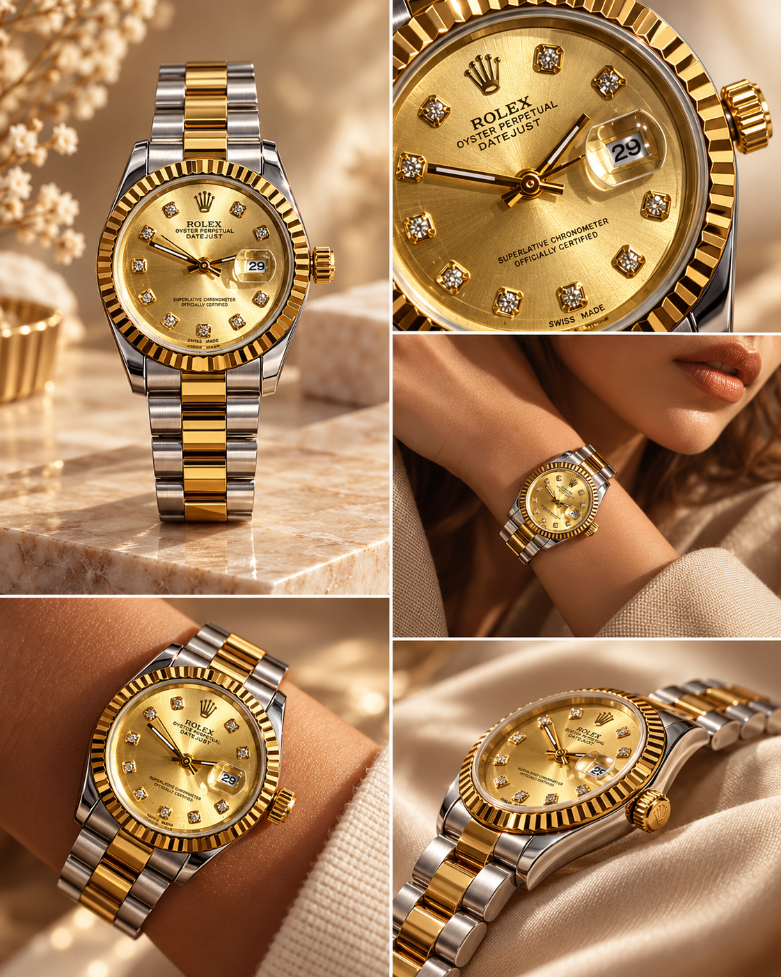 Exclusive Silver & Gold Rolex Watch For Women