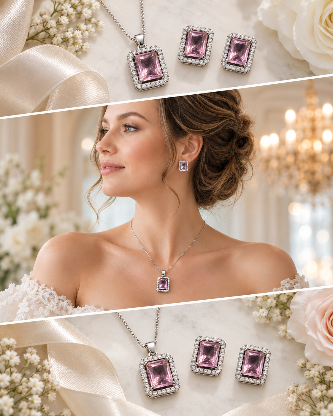Elegant Pink Stone Pendant Set