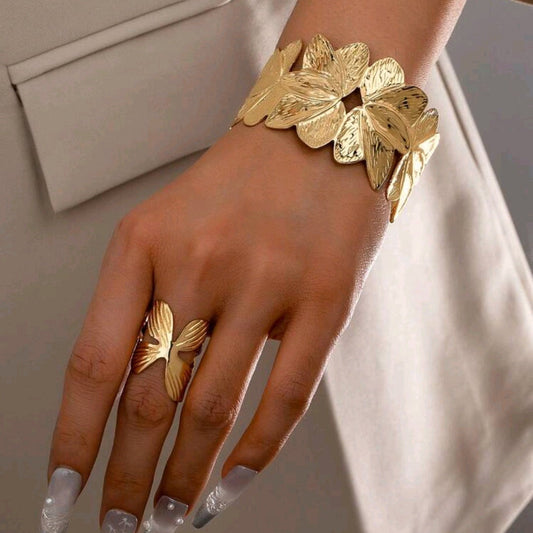Golden Flower Cuff Bracelet Set