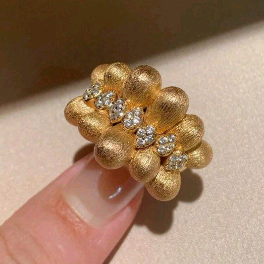 Elegant 18K Gold Plated Textured Cubic Zirconia Ring
