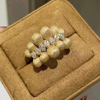 Elegant 18K Gold Plated Textured Cubic Zirconia Ring