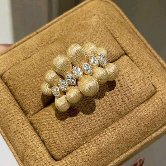 Elegant 18K Gold Plated Textured Cubic Zirconia Ring