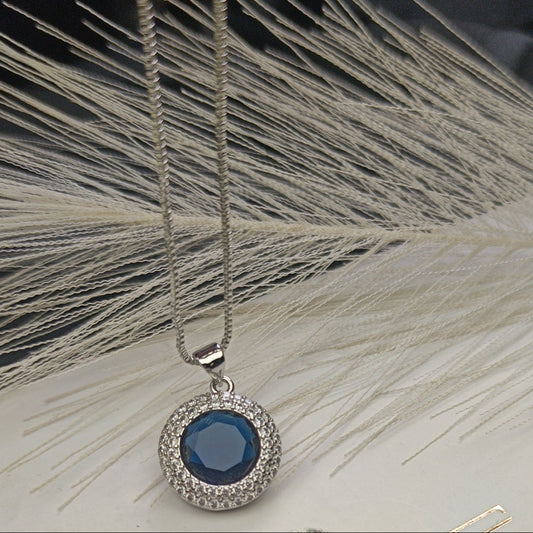 Blue Silver Zircone Studded Pendant Set