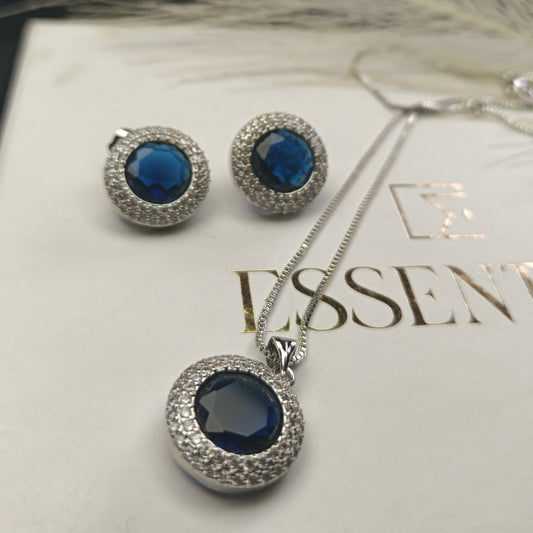 Blue Silver Zircone Studded Pendant Set
