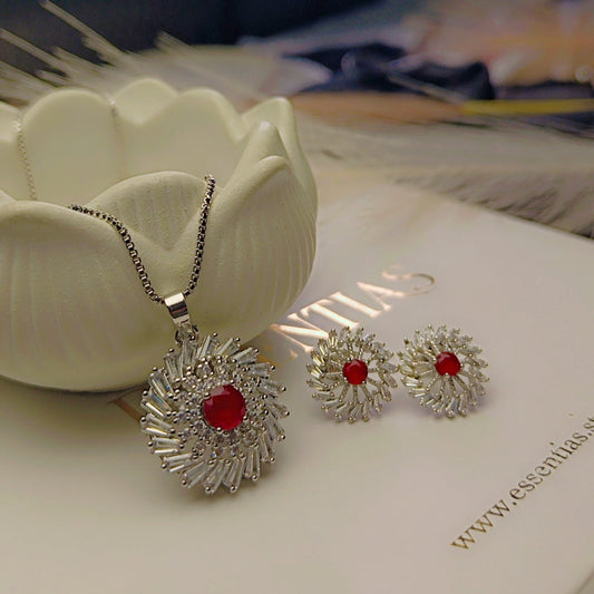 Sparkling Silver Stone Pendant Set