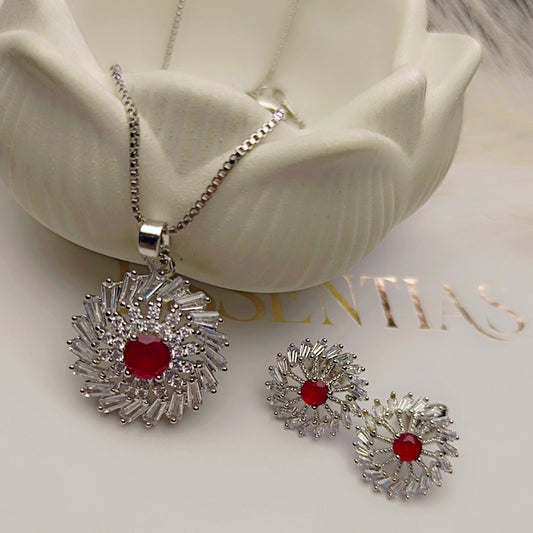 Sparkling Silver Stone Pendant Set