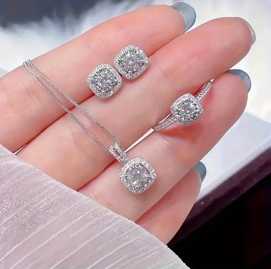 Elegant Square Cut Zirconia Pendant Set