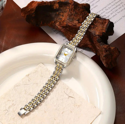 Luxury Silver and Golden Crystal Studded Watch