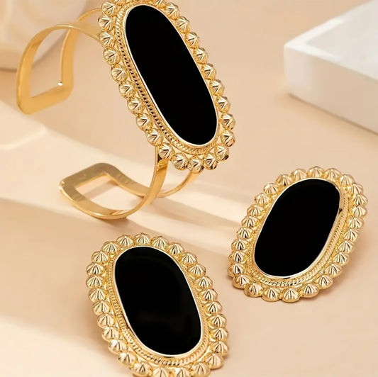 Stylish Black and Golden Bracelet Set