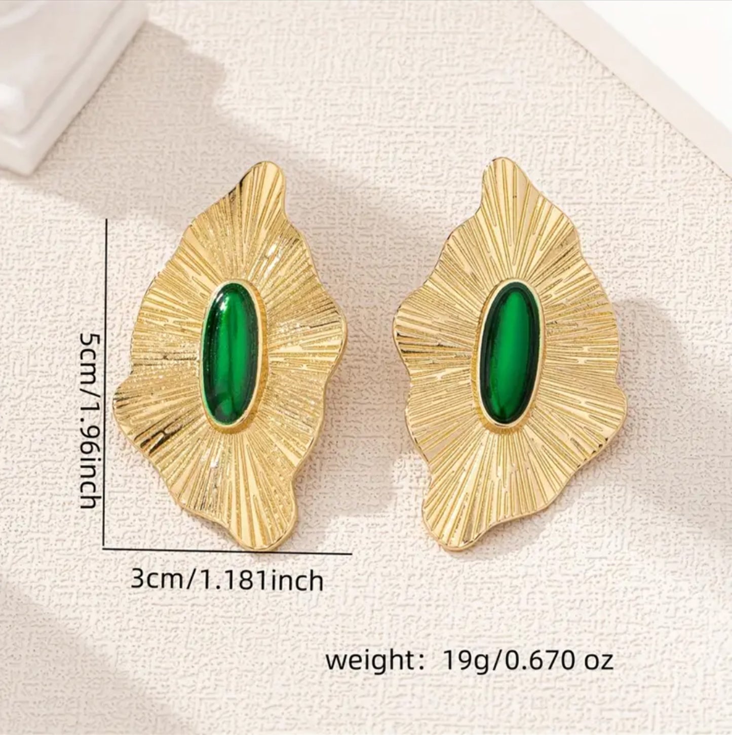 Golden and Green Leaf Design Earrings