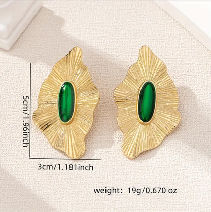 Golden and Green Leaf Design Earrings
