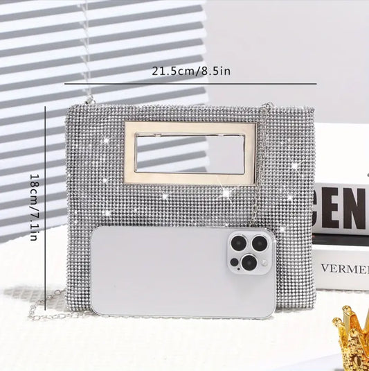 Sparkling Silver Rhinestone Evening Clutch Bag