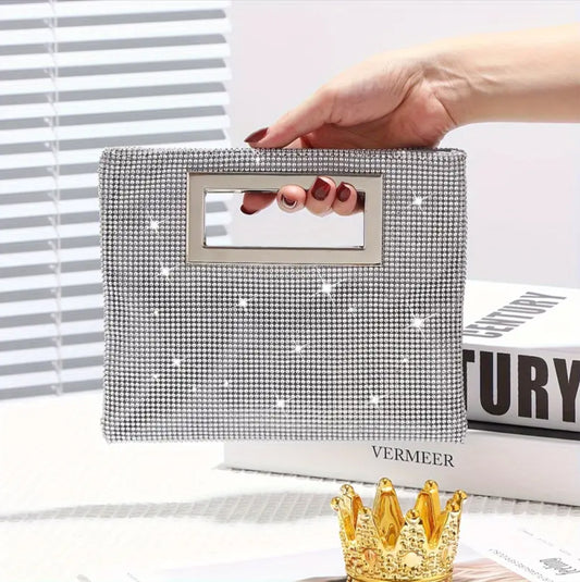 Sparkling Silver Rhinestone Evening Clutch Bag