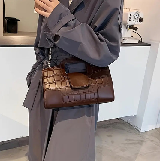 Brown Crocodile Embossed Handbag