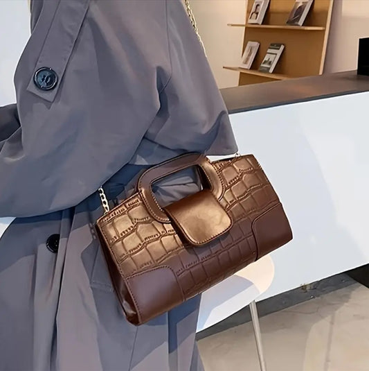 Brown Crocodile Embossed Handbag