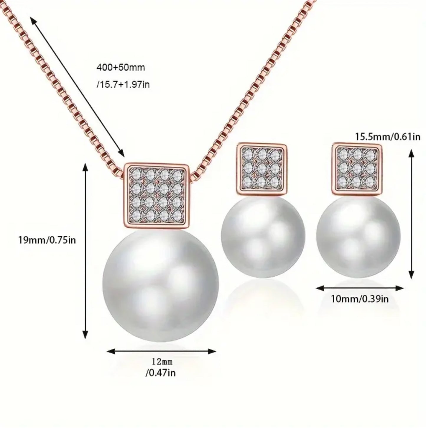 Pearl and Gold Square Zircon Studded pendant Set